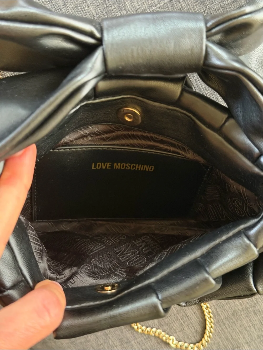 Love Moschino Black Faux Leather Crossbody with Gold Chain